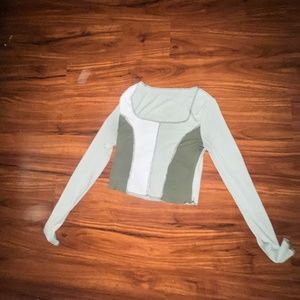 Long sleeve green and white shirt